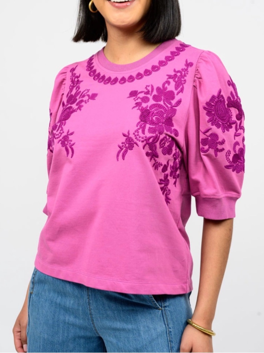 Ivy Jane Women’s Trail of Flowers Knit Top Floral Feminine Cotton Blouse Size M
